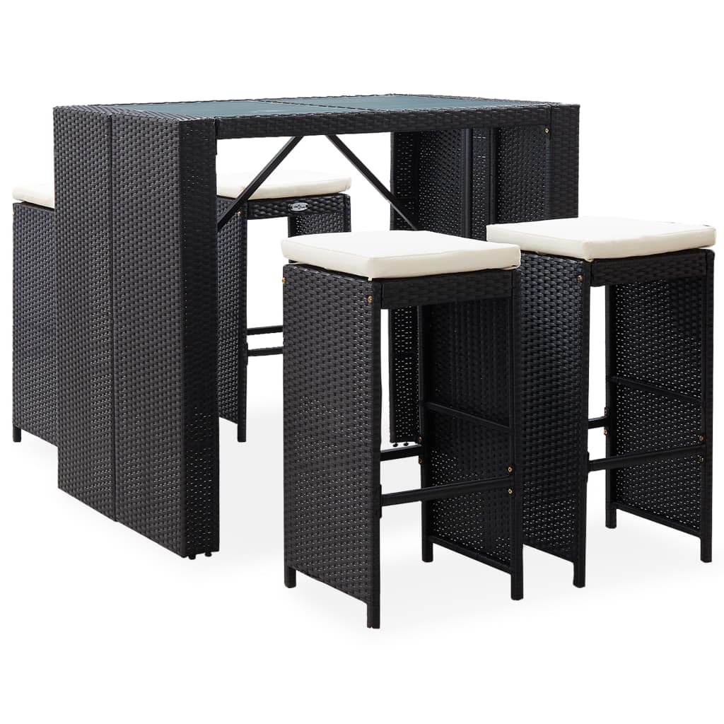 Ensemble De Bar D'extérieur 5 Pcs Résine Tressée Et Verre Noir