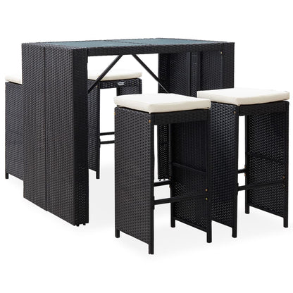 Ensemble De Bar D'extérieur 5 Pcs Résine Tressée Et Verre Noir