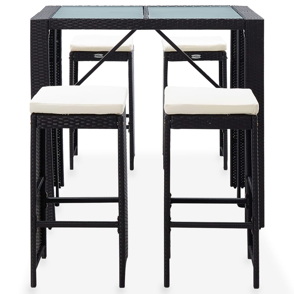 Ensemble De Bar D'extérieur 5 Pcs Résine Tressée Et Verre Noir