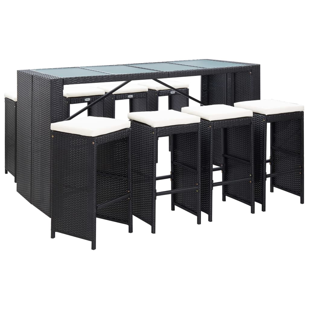 Ensemble De Bar D'extérieur 5 Pcs Résine Tressée Et Verre Noir