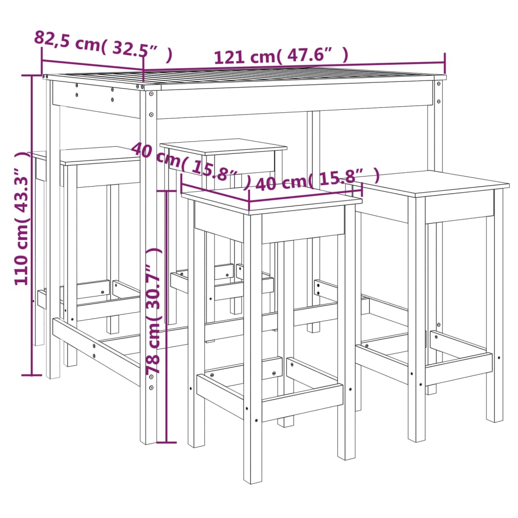 Ensemble De Bar De Jardin 5 Pcs Bois Massif De Pin