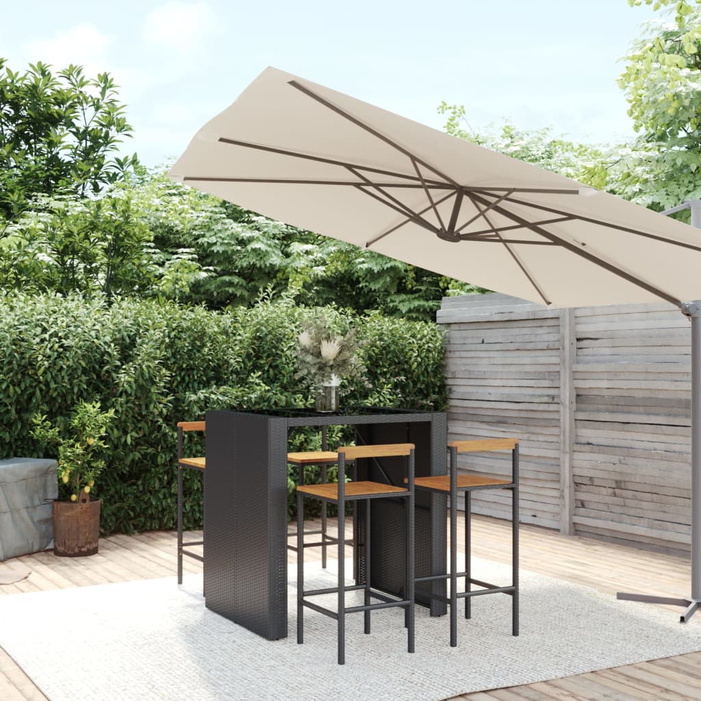 Ensemble De Bar Jardin 9 Pcs Poly Rotin/Bois Massif Acacia