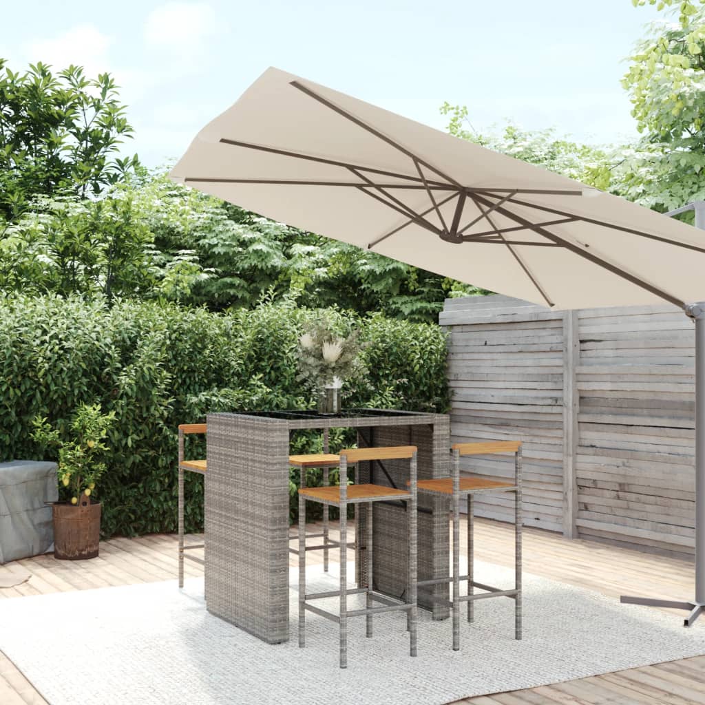 Ensemble De Bar Jardin 9 Pcs Poly Rotin/Bois Massif Acacia