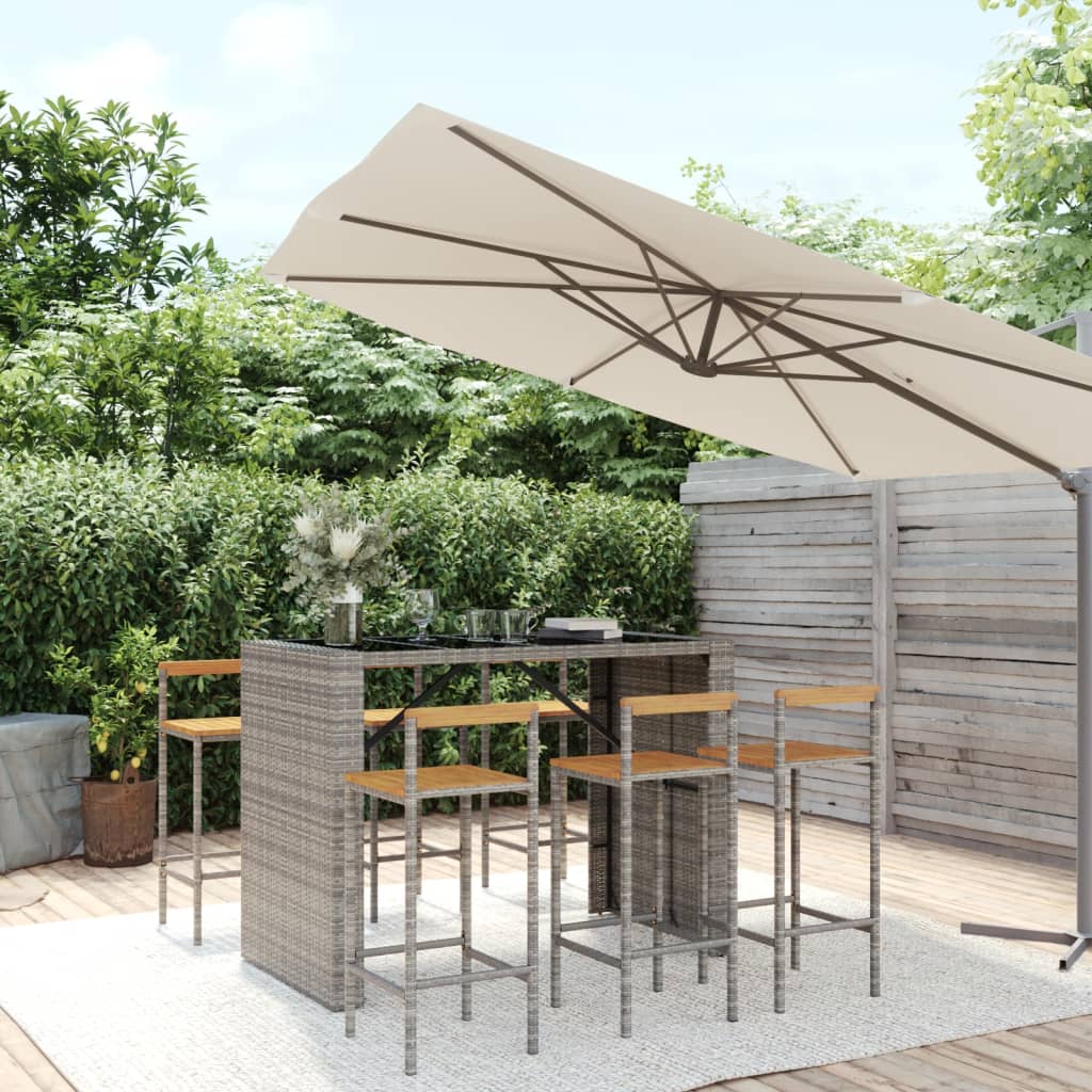 Ensemble De Bar Jardin 9 Pcs Poly Rotin/Bois Massif Acacia