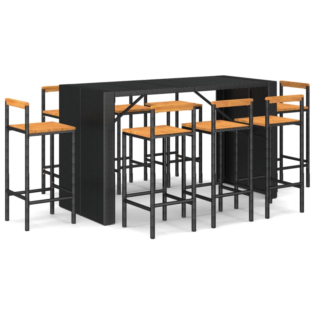 Ensemble De Bar Jardin 9 Pcs Poly Rotin/Bois Massif Acacia