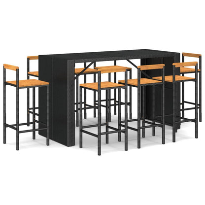 Ensemble De Bar Jardin 9 Pcs Poly Rotin/Bois Massif Acacia