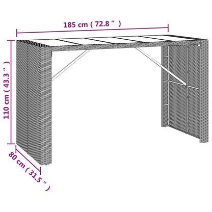 Ensemble De Bar Jardin 9 Pcs Poly Rotin/Bois Massif Acacia