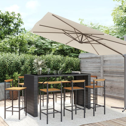 Ensemble De Bar Jardin 9 Pcs Poly Rotin/Bois Massif Acacia