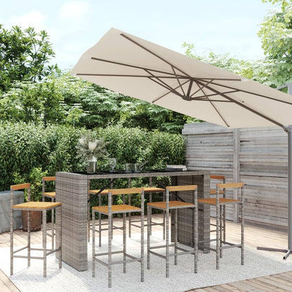 Ensemble De Bar Jardin 9 Pcs Poly Rotin/Bois Massif Acacia