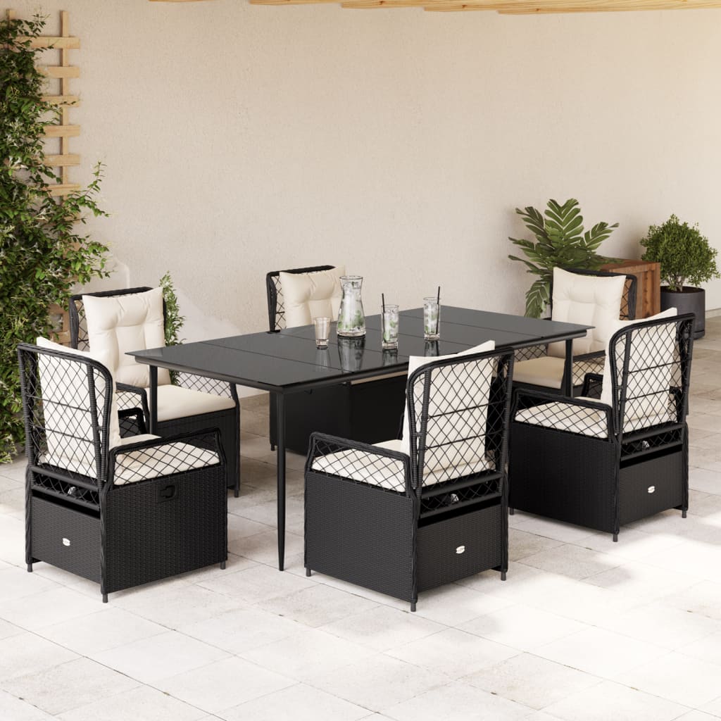 Ensemble À Manger De Jardin Et Coussins 7 Pcs Beige Poly Rotin