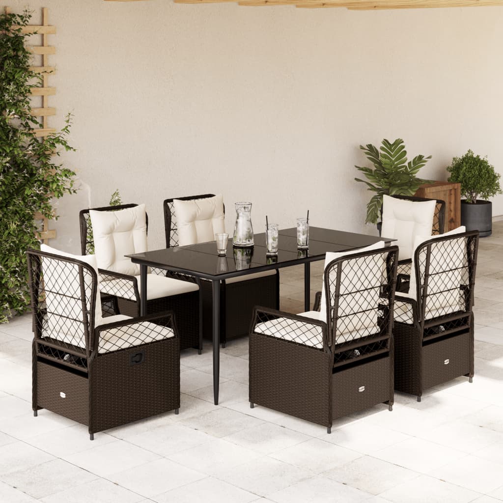 Ensemble À Manger De Jardin Et Coussins 7 Pcs Beige Poly Rotin