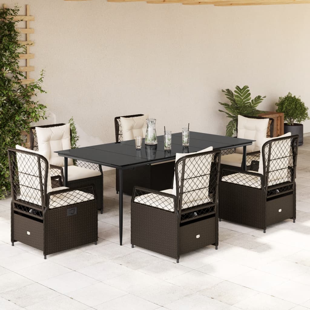 Ensemble À Manger De Jardin Et Coussins 7 Pcs Beige Poly Rotin