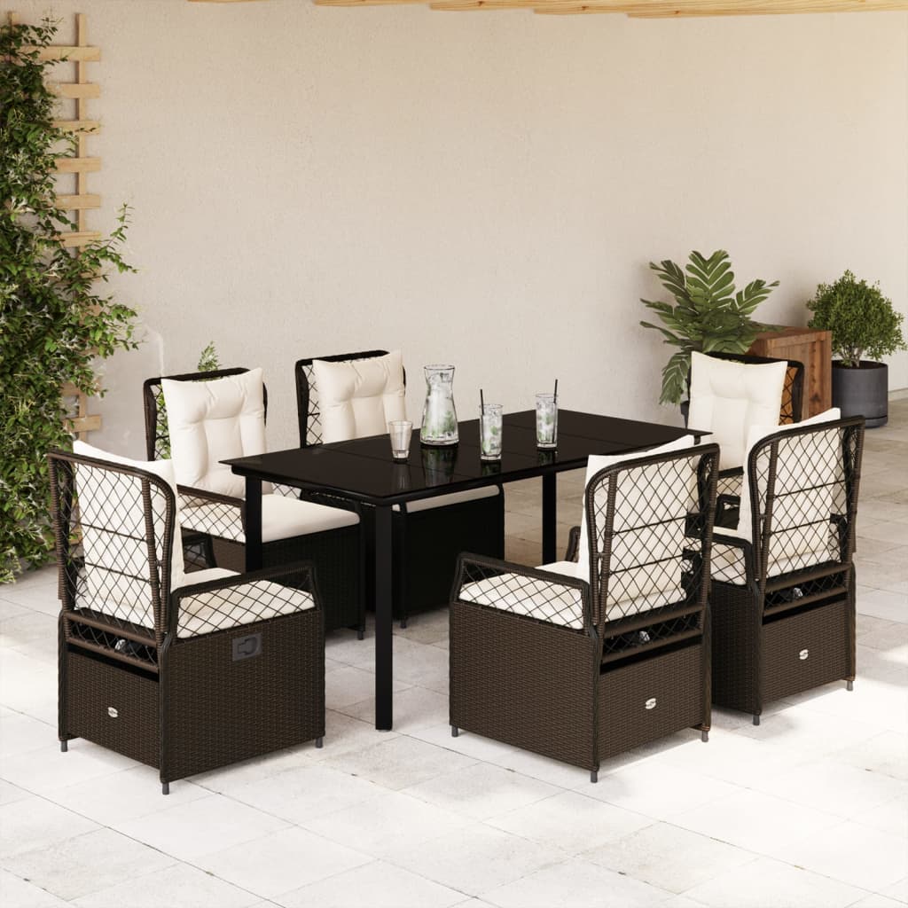 Ensemble À Manger De Jardin Et Coussins 7 Pcs Beige Poly Rotin
