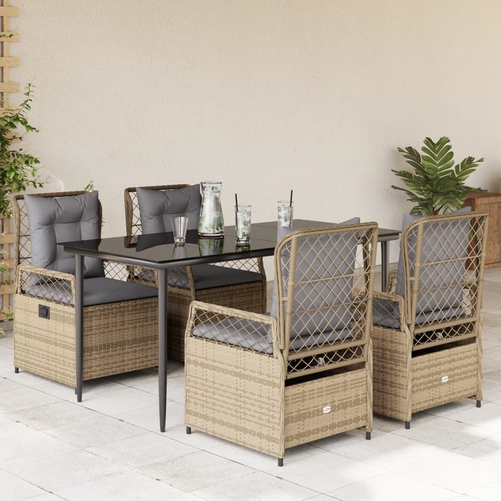 Ensemble À Manger De Jardin Et Coussins 7 Pcs Beige Poly Rotin