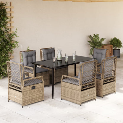 Ensemble À Manger De Jardin Et Coussins 7 Pcs Beige Poly Rotin