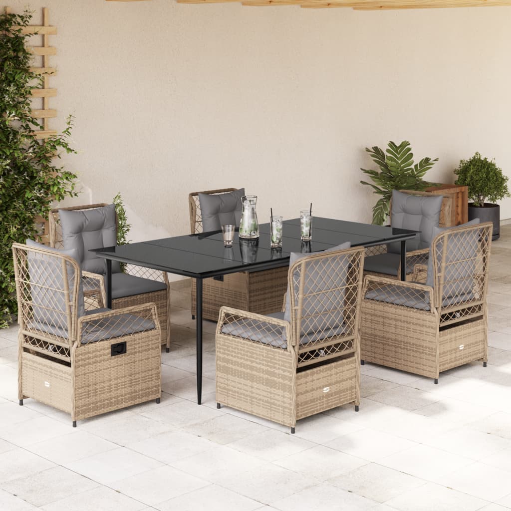 Ensemble À Manger De Jardin Et Coussins 7 Pcs Beige Poly Rotin