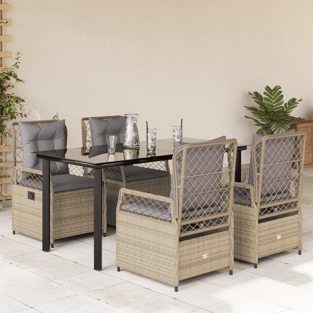 Ensemble À Manger De Jardin Et Coussins 7 Pcs Beige Poly Rotin