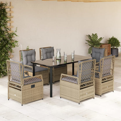 Ensemble À Manger De Jardin Et Coussins 7 Pcs Beige Poly Rotin