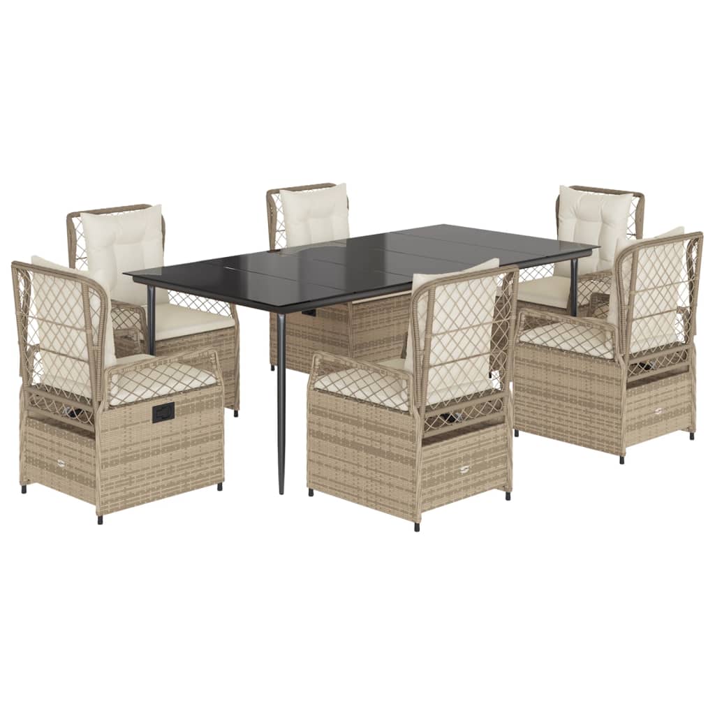 Ensemble À Manger De Jardin Et Coussins 7 Pcs Beige Poly Rotin