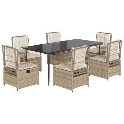 Ensemble À Manger De Jardin Et Coussins 7 Pcs Beige Poly Rotin