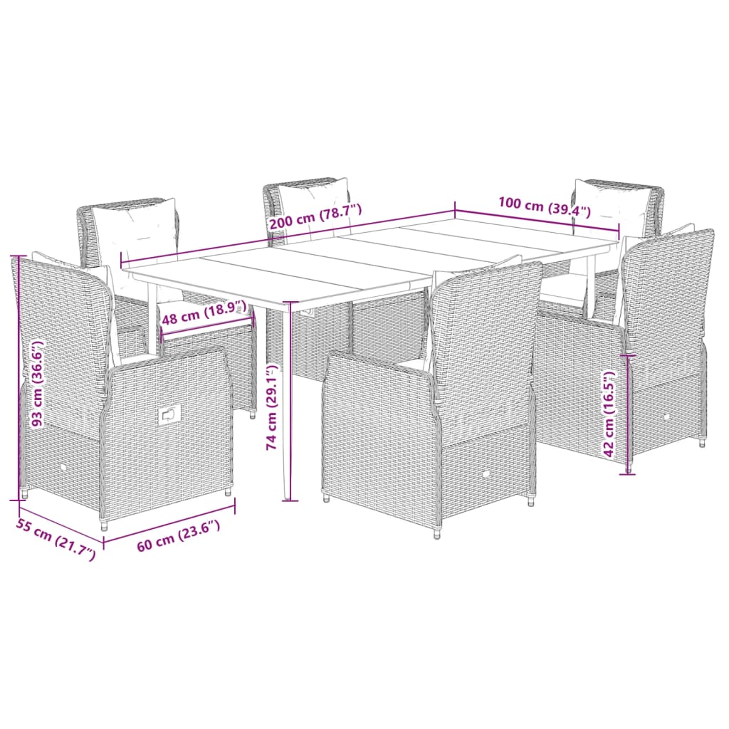 Ensemble À Manger De Jardin Et Coussins 7 Pcs Beige Poly Rotin