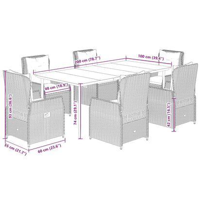 Ensemble À Manger De Jardin Et Coussins 7 Pcs Beige Poly Rotin