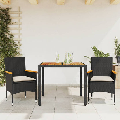 Ensemble À Manger De Jardin Et Coussins 3Pcs Rotin Acacia