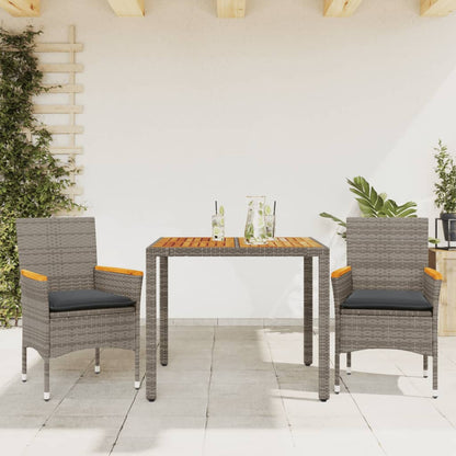Ensemble À Manger De Jardin Et Coussins 3Pcs Rotin Acacia