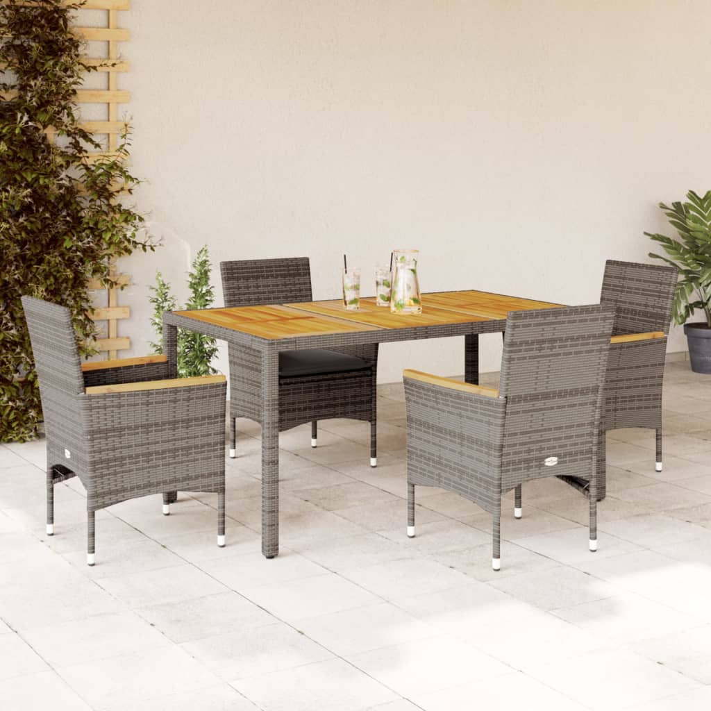 Ensemble À Manger De Jardin Et Coussins 3Pcs Rotin Acacia