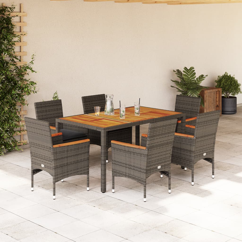 Ensemble À Manger De Jardin Et Coussins 3Pcs Rotin Acacia