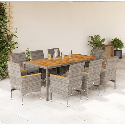 Ensemble À Manger De Jardin Et Coussins 3Pcs Rotin Acacia