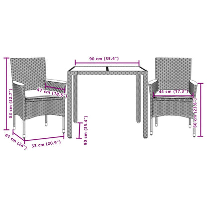 Ensemble À Manger De Jardin Et Coussins 3Pcs Rotin Acacia
