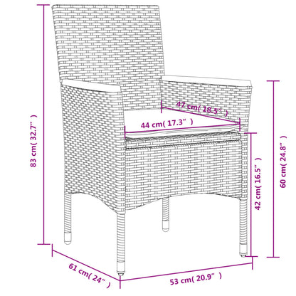 Ensemble À Manger De Jardin Et Coussins 3Pcs Rotin Acacia