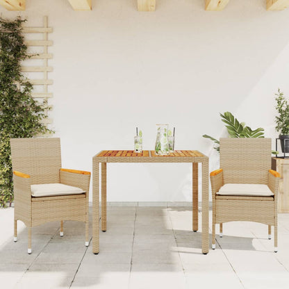 Ensemble À Manger De Jardin Et Coussins 3Pcs Rotin Acacia
