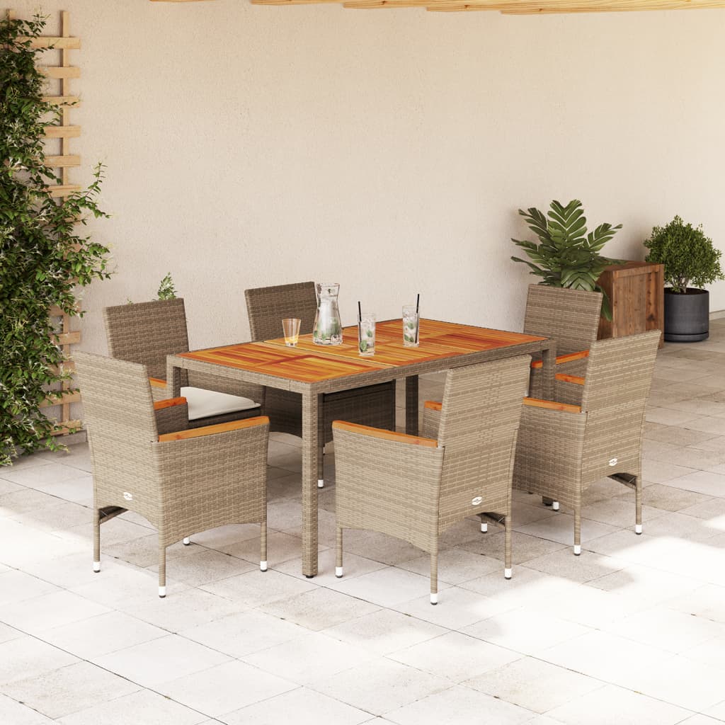 Ensemble À Manger De Jardin Et Coussins 3Pcs Rotin Acacia