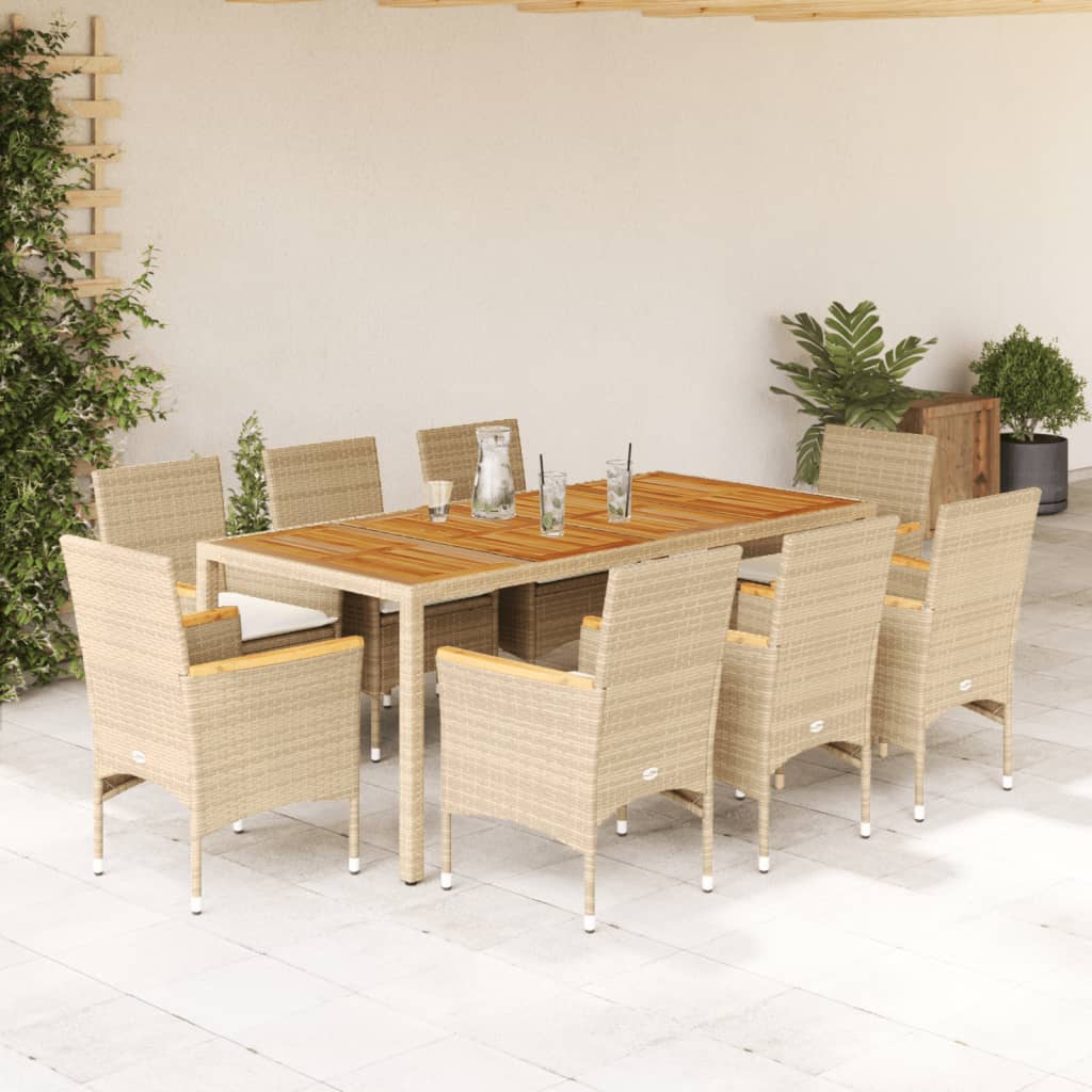 Ensemble À Manger De Jardin Et Coussins 3Pcs Rotin Acacia