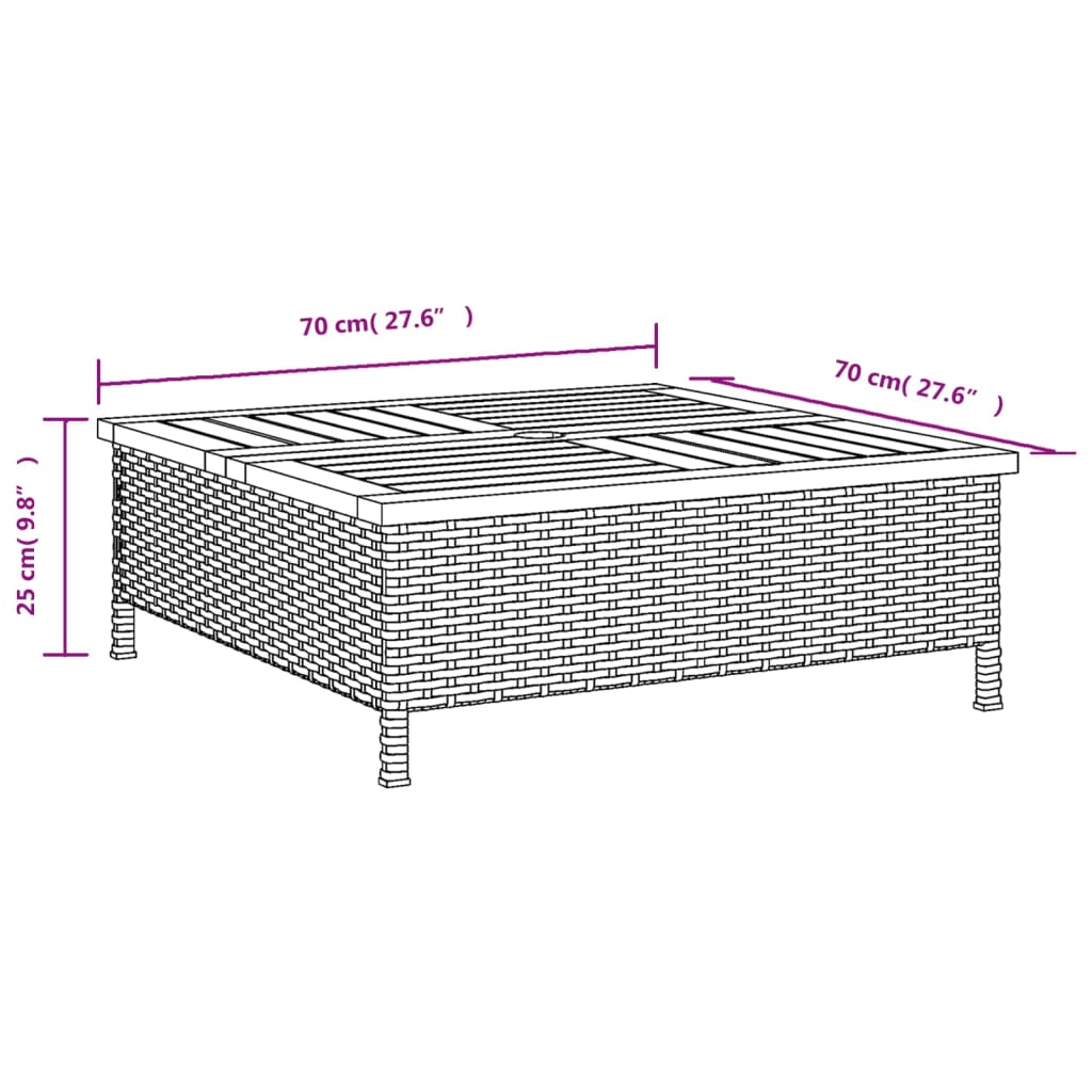 Table De Jardin 70X70X25 Cm Résine Tressée Et Bois Acacia