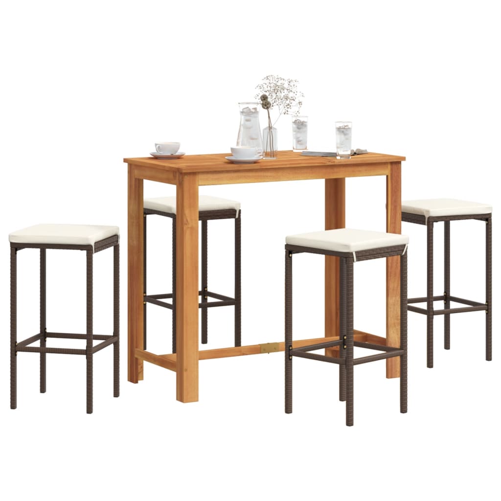 Ensemble De Bar De Jardin 5 Pcs Bois Massif Acacia Rotin