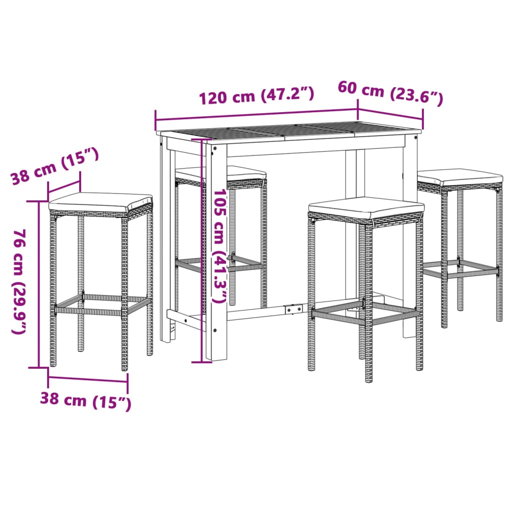 Ensemble De Bar De Jardin 5 Pcs Bois Massif Acacia Rotin