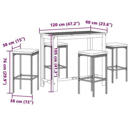 Ensemble De Bar De Jardin 5 Pcs Bois Massif Acacia Rotin