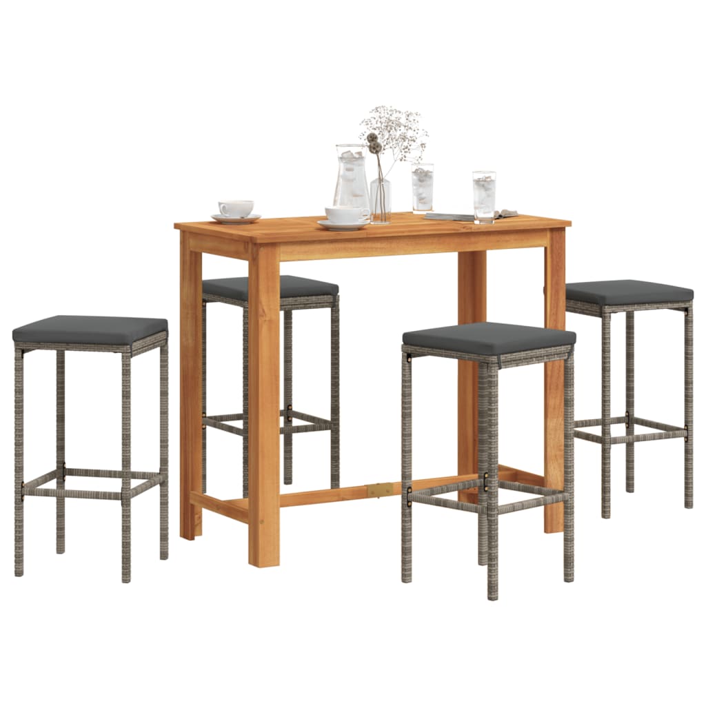 Ensemble De Bar De Jardin 5 Pcs Bois Massif Acacia Rotin
